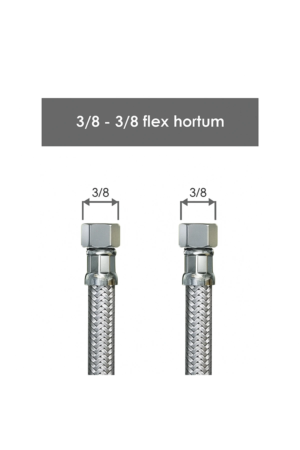 3/8-3/8 Paslanmaz Çelik Örgülü Flex - 70 Cm Batarya Borusu Tuvalet taharet musluğu bağlantı parçası