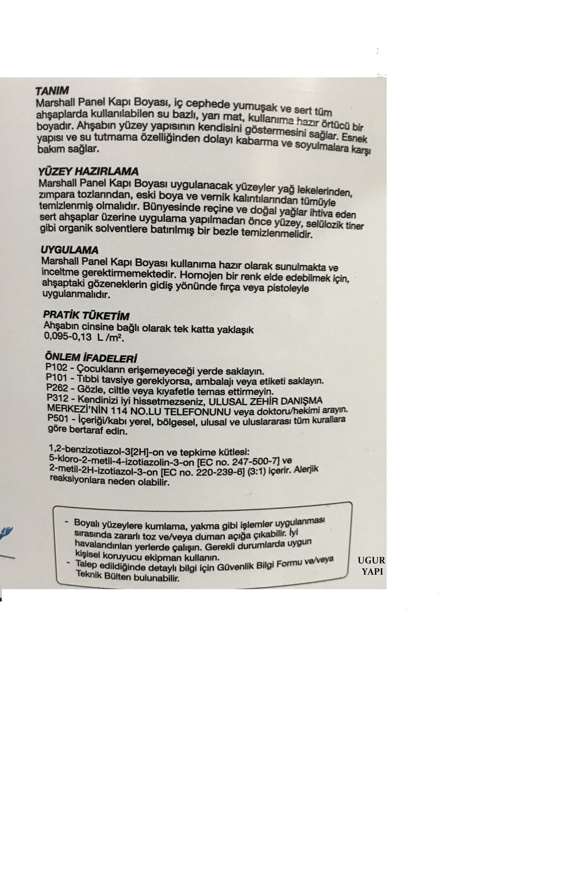 Su Bazlı Panel Kapı Boyası 2.50 Lt - Yeni Plastik Ambalaj - Şifon -