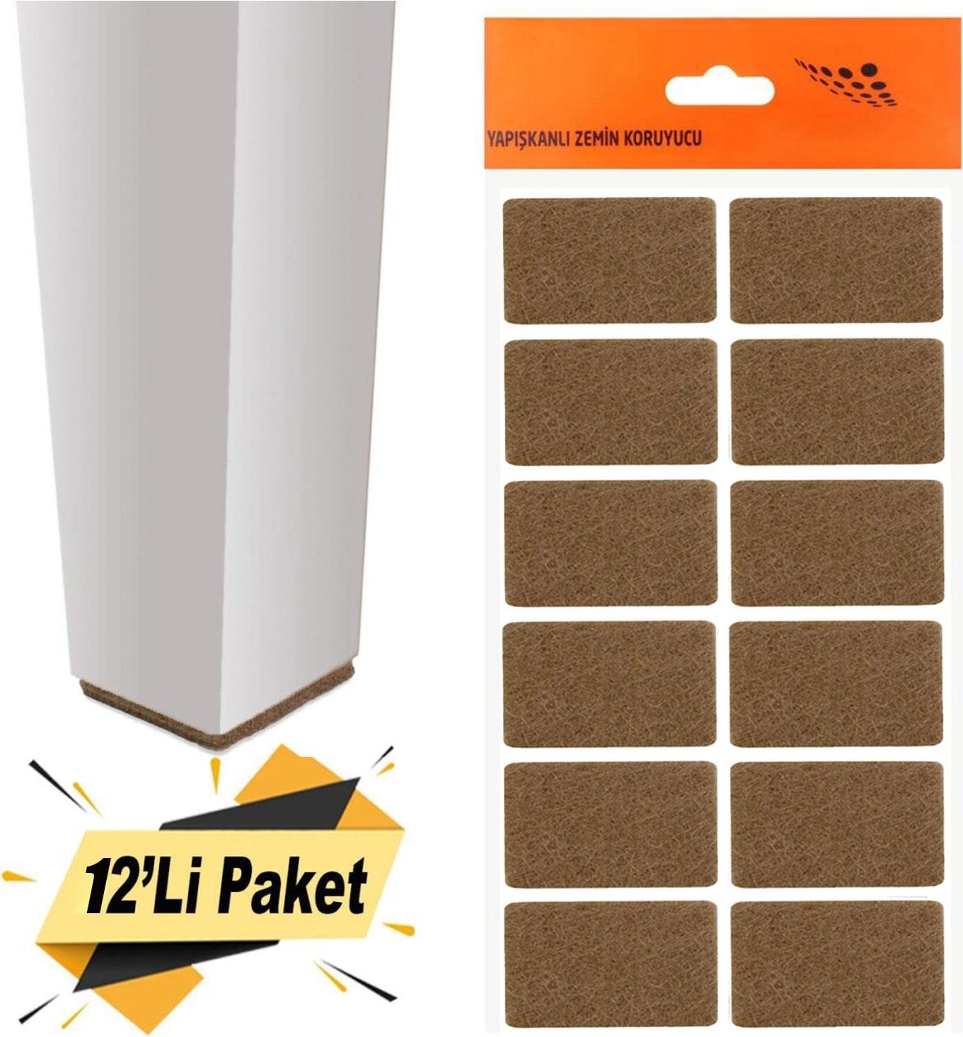 Yapışkanlı Mobilya Masa Sandalye Parke Zemin Ayak Koruyucu Kaydırmaz Keçesi 35x55 Mm (12'Lİ PAKET)