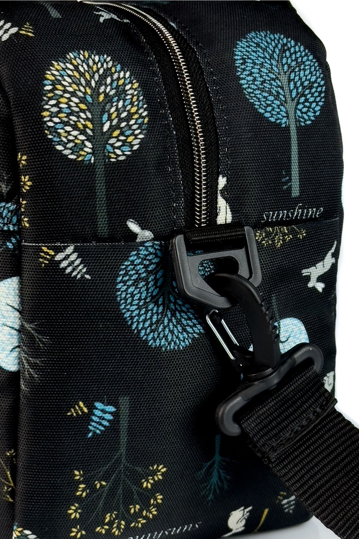 Siyah Ağaç Desenli Isı Izolasyonlu Yemek Taşıma Ek Gıda Beslenme Omuz Çantası