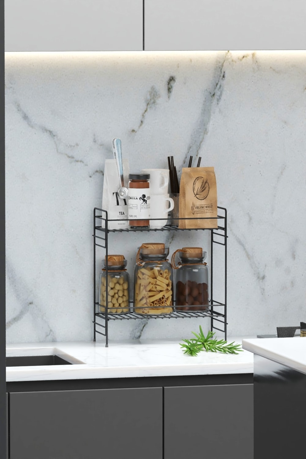 2 Katlı Evye Tezgah Altı Raf Banyo Mutfak Dolabı Çok Amaçlı Düzenleyici Deterjanlık Organizer