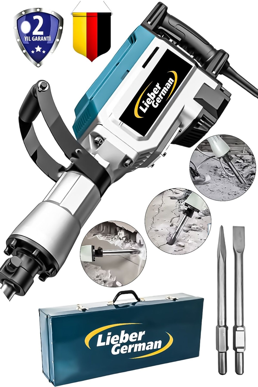 Profesyonel 16 kg 65 mm Büyük Tip Metal Çantalı Kırıcı Keski ve Murç Hediyeli