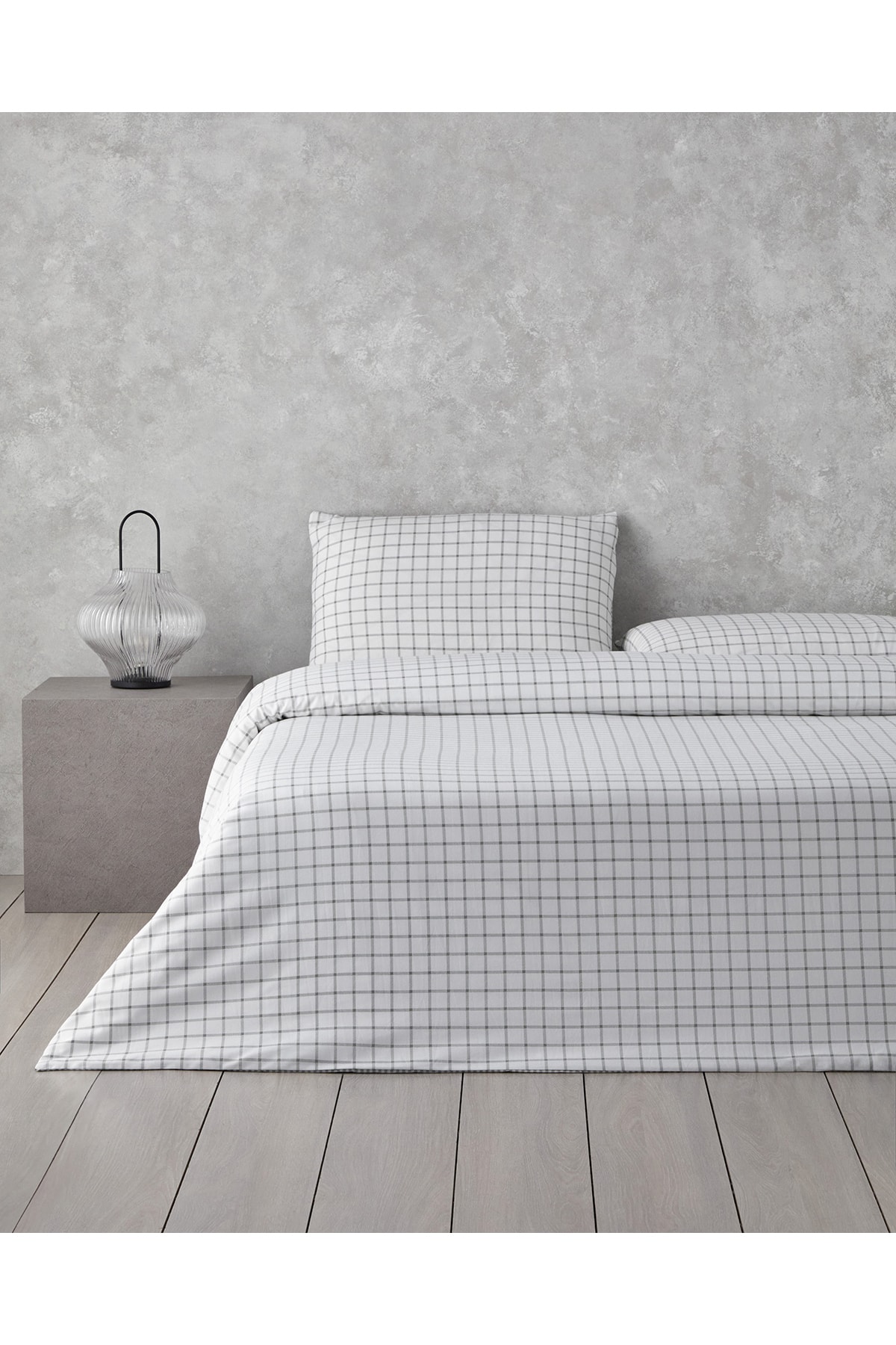 Simple Checks Kolay Ütülenir Tek Kişilik Nevresim Takımı 160x220 cm Gri