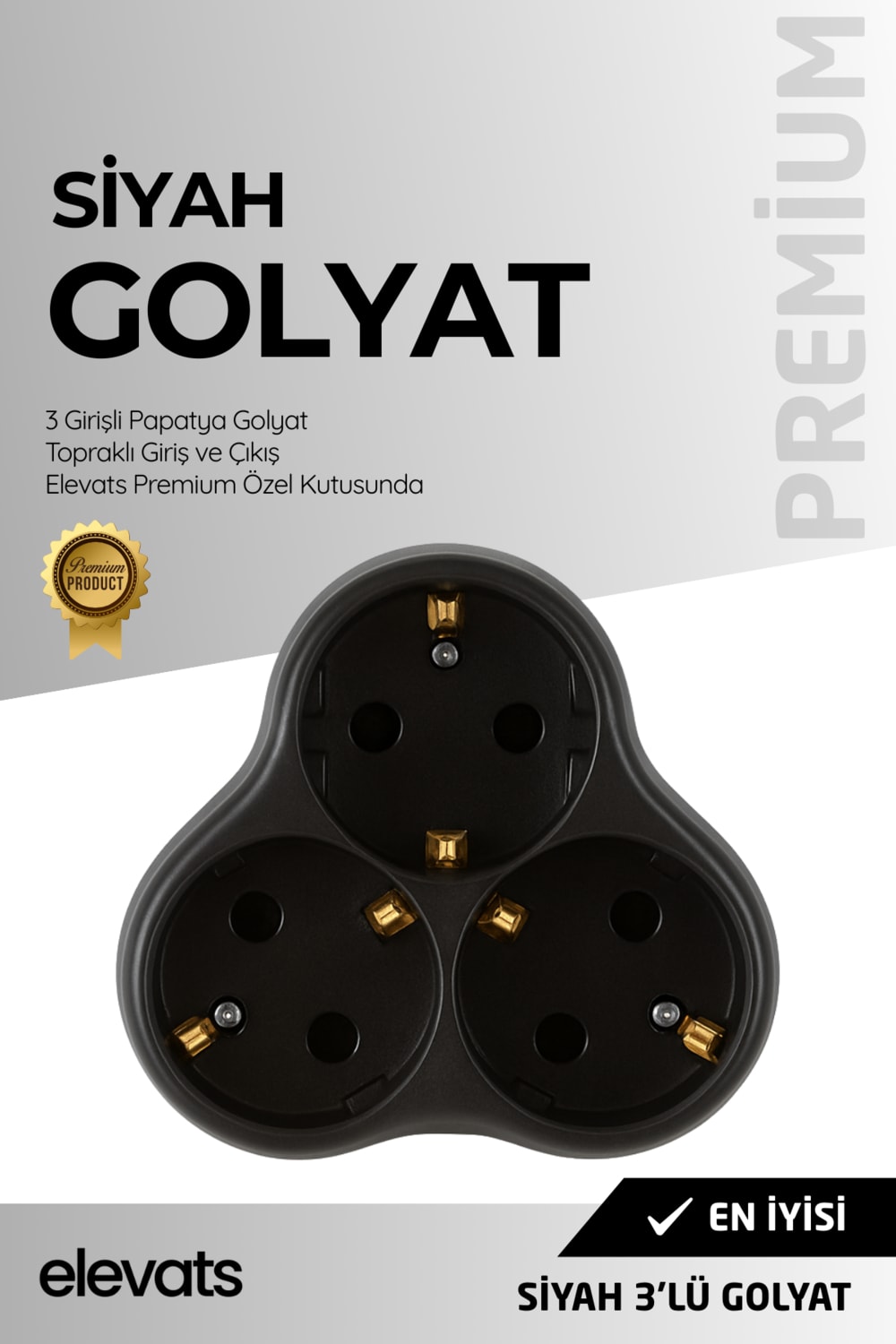 Premium Siyah 3’lü Papatya Golyat Priz | Çoklu Priz | 3'lü Priz | Priz Çoğaltıcı