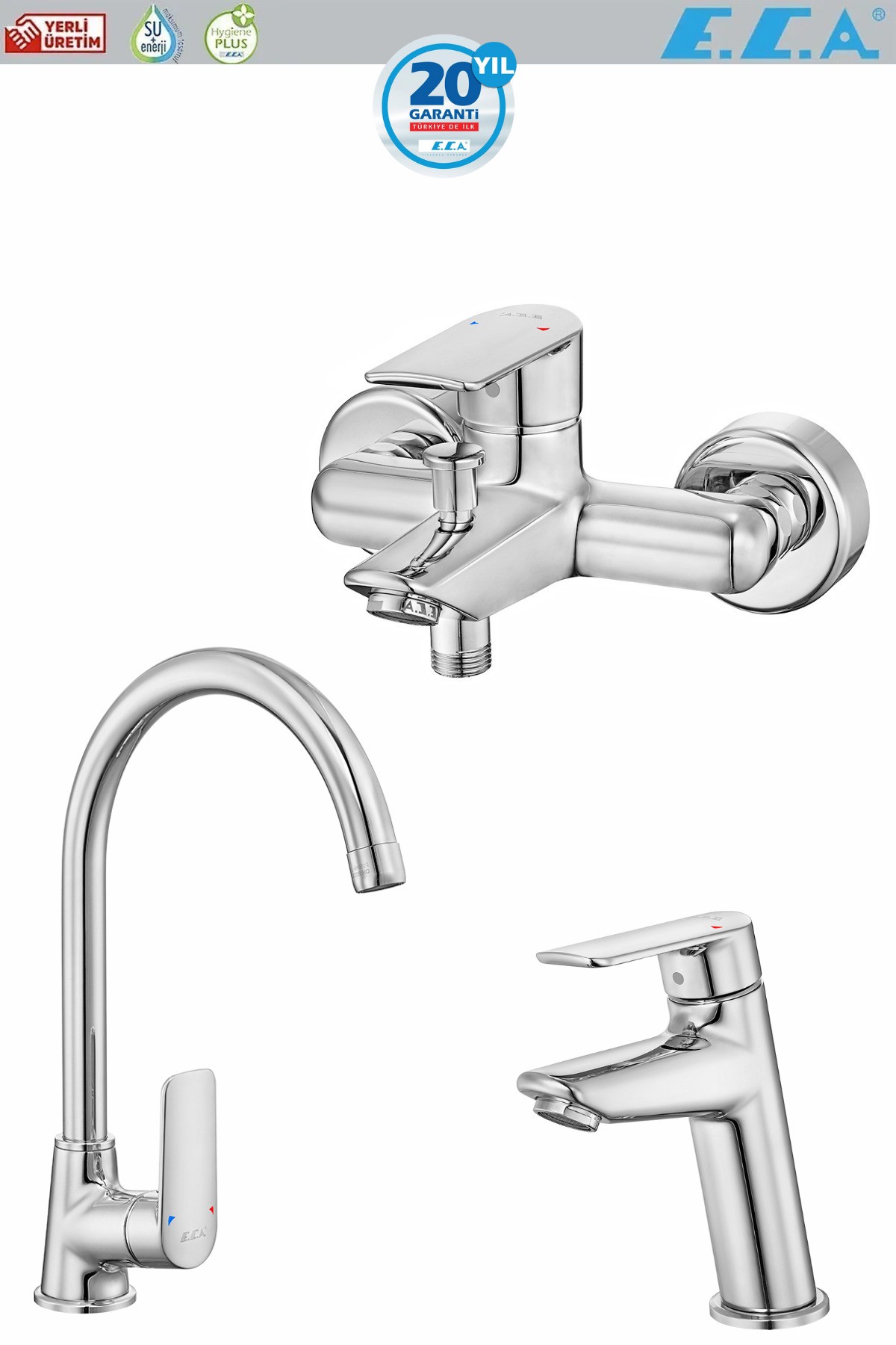 LİA Banyo Bataryası+Eviye Bataryası ve Lavabo Bataryası Seti 20 Yıl Garantili