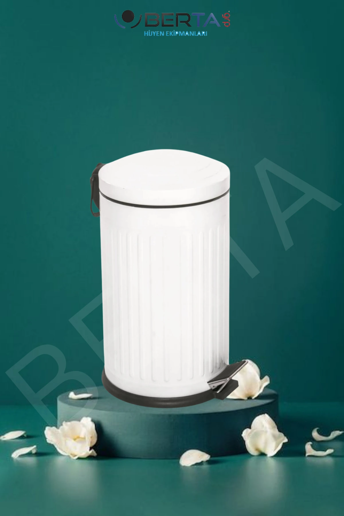 Vintage Beyaz Çöp Kovası Amortisörlü Kapak Çizgili Lüks Model 16lt