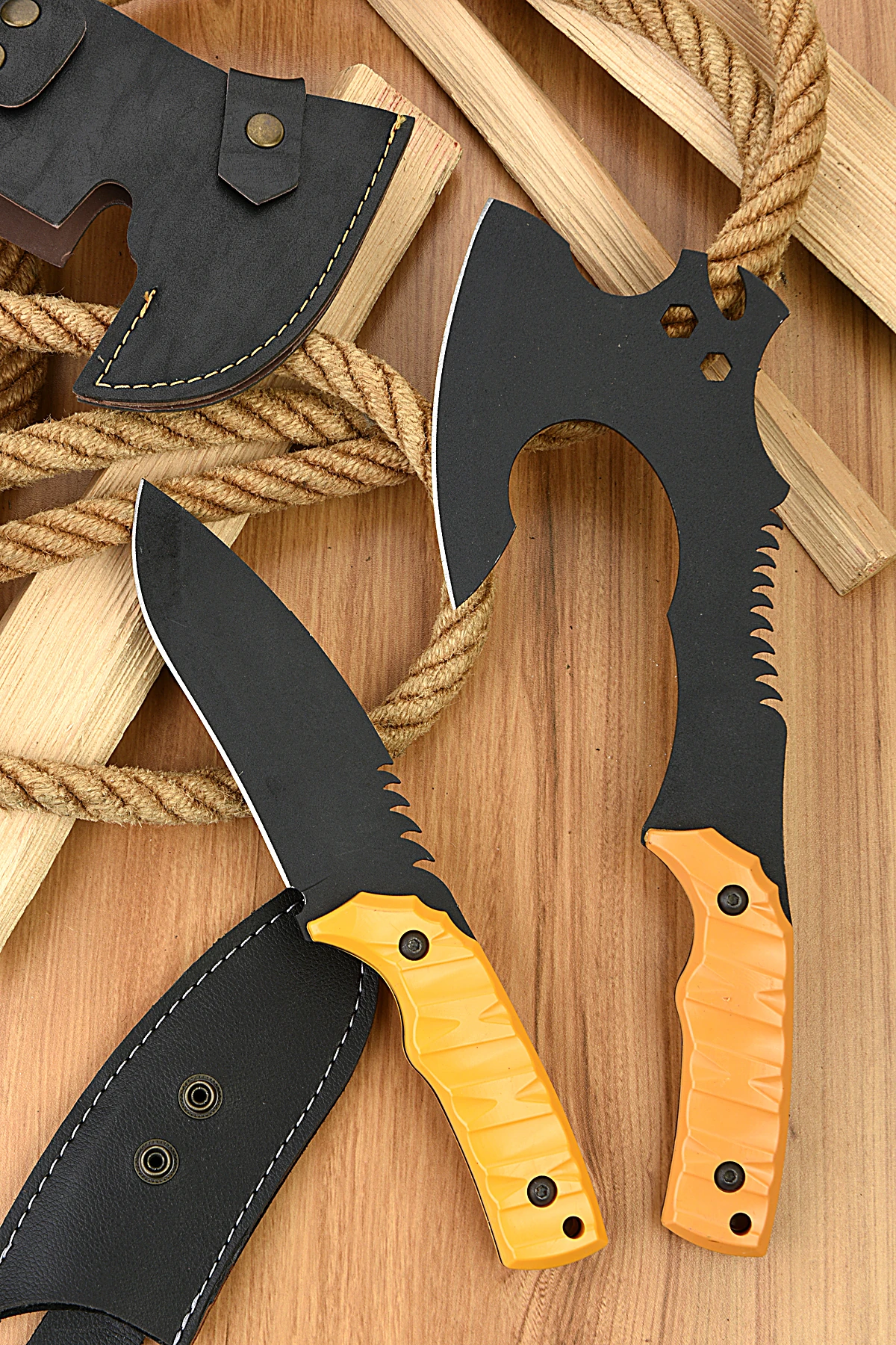 2 Li Outdoor Balta Bıçak Set Kamp Baltası Şef Bıçağı Budama Baltası