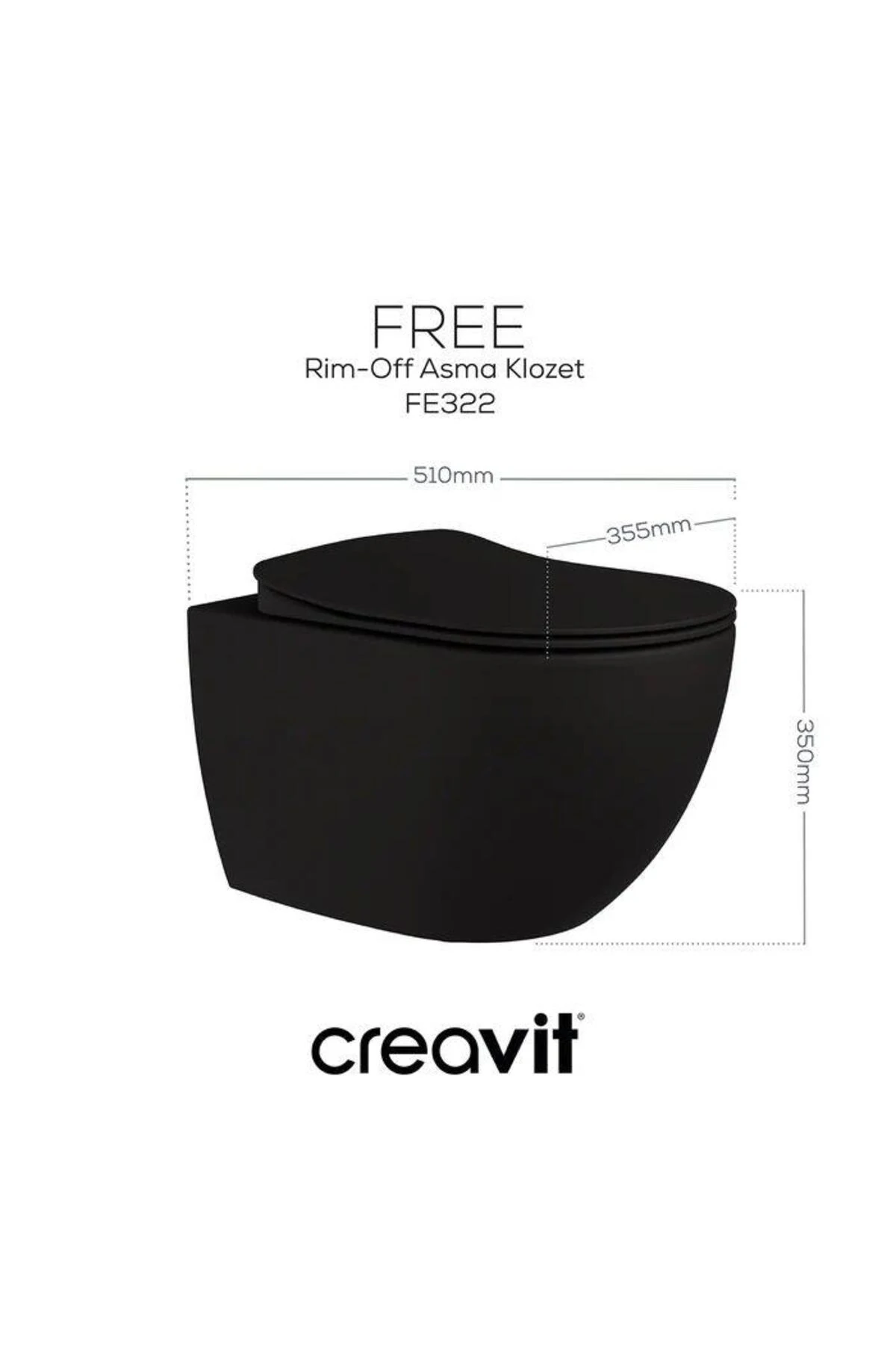 Free Rim-Off Kanalsız Asma Klozet (FE322.SM) Mat Siyah + Duck Yavaş Kapanan Kapak Mat Siyah