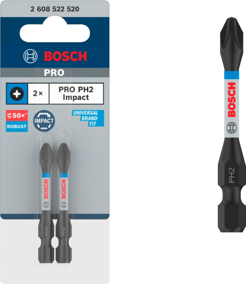 BOSCH pro Phillips Impact Bit, Ph2, 55 mm 2 Li Set