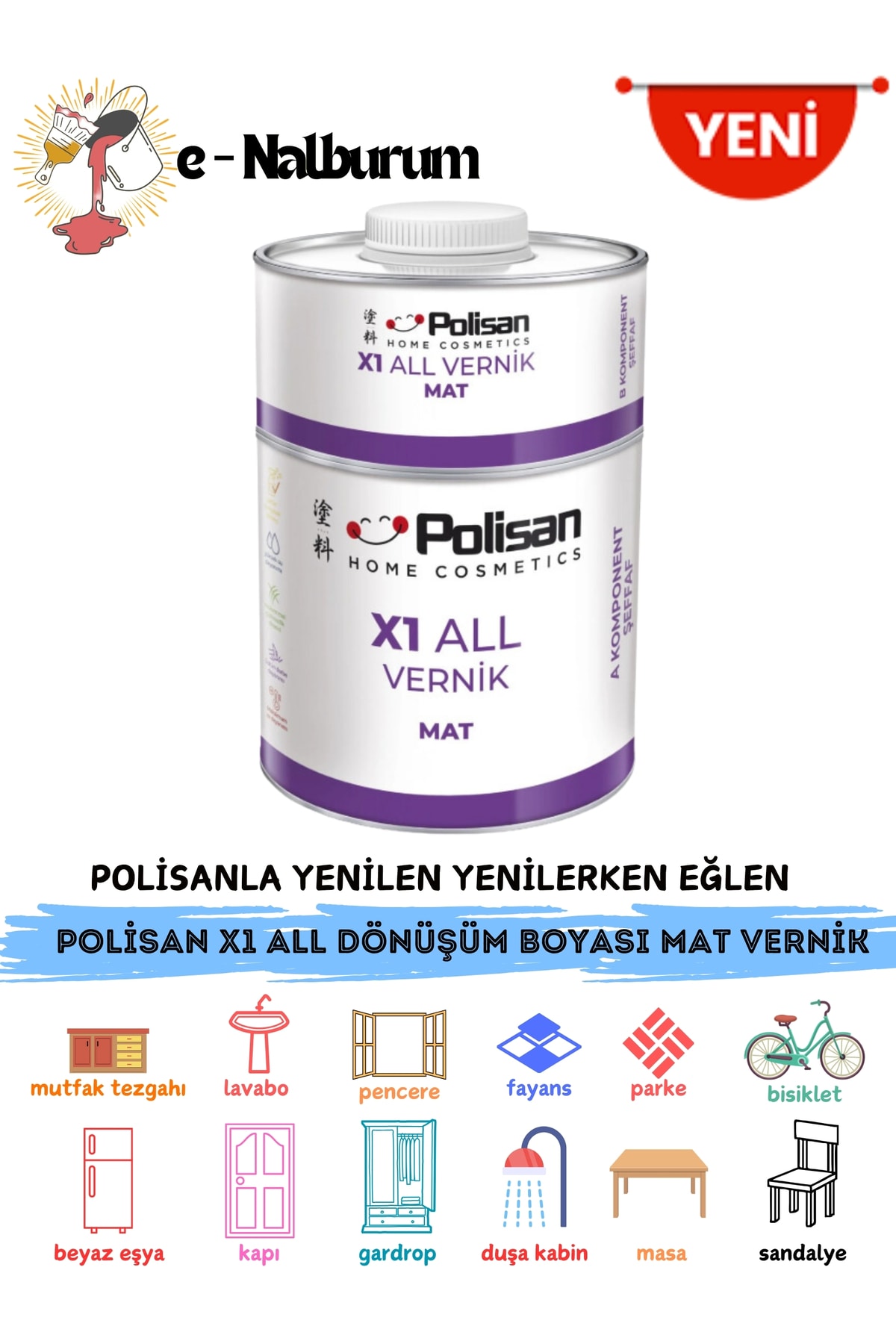 X1 ALL İstediğini Vernikle -Silinebilir-Yıkanabilir-Leke Tutmayan Dönüşüm Verniği  600g