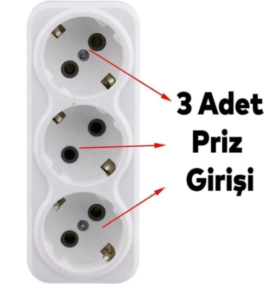 3'lü Fiş Priz Kablosuz Topraklı Çoklu Grup Priz Çoğaltıcı Üçlü Golyat Elektrik Pirizi