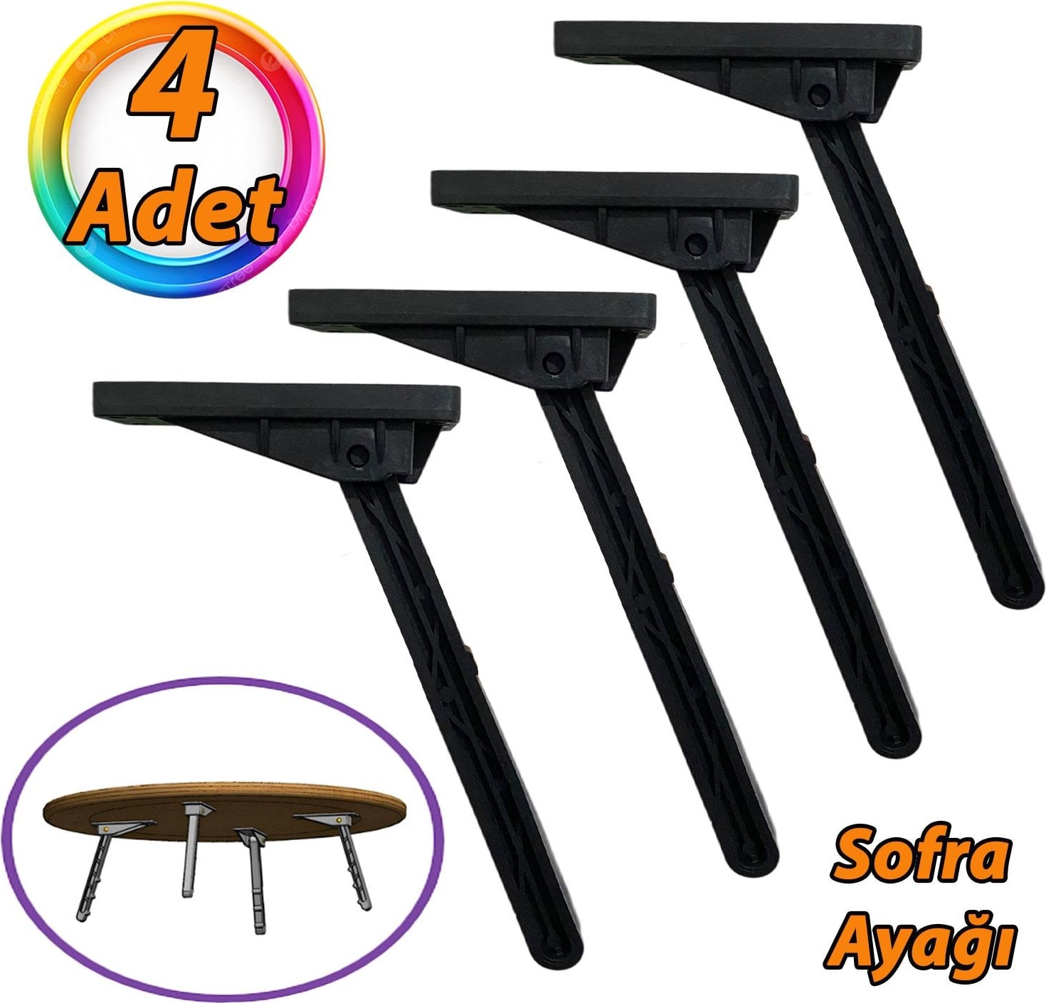 4 Adet Katlanabilir Siyah Yer Sofra Ayağı Katlanır Yer Sofrası Sini Altı Plastik Ayak 22 cm