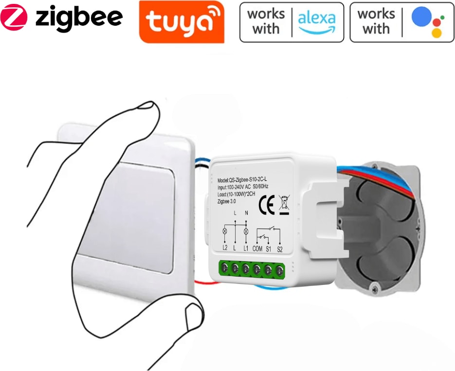 Zigbee Çift Çıkışlı Nötrsüz Akıllı Röle ( Tuya - Smart Life Uyumlu )