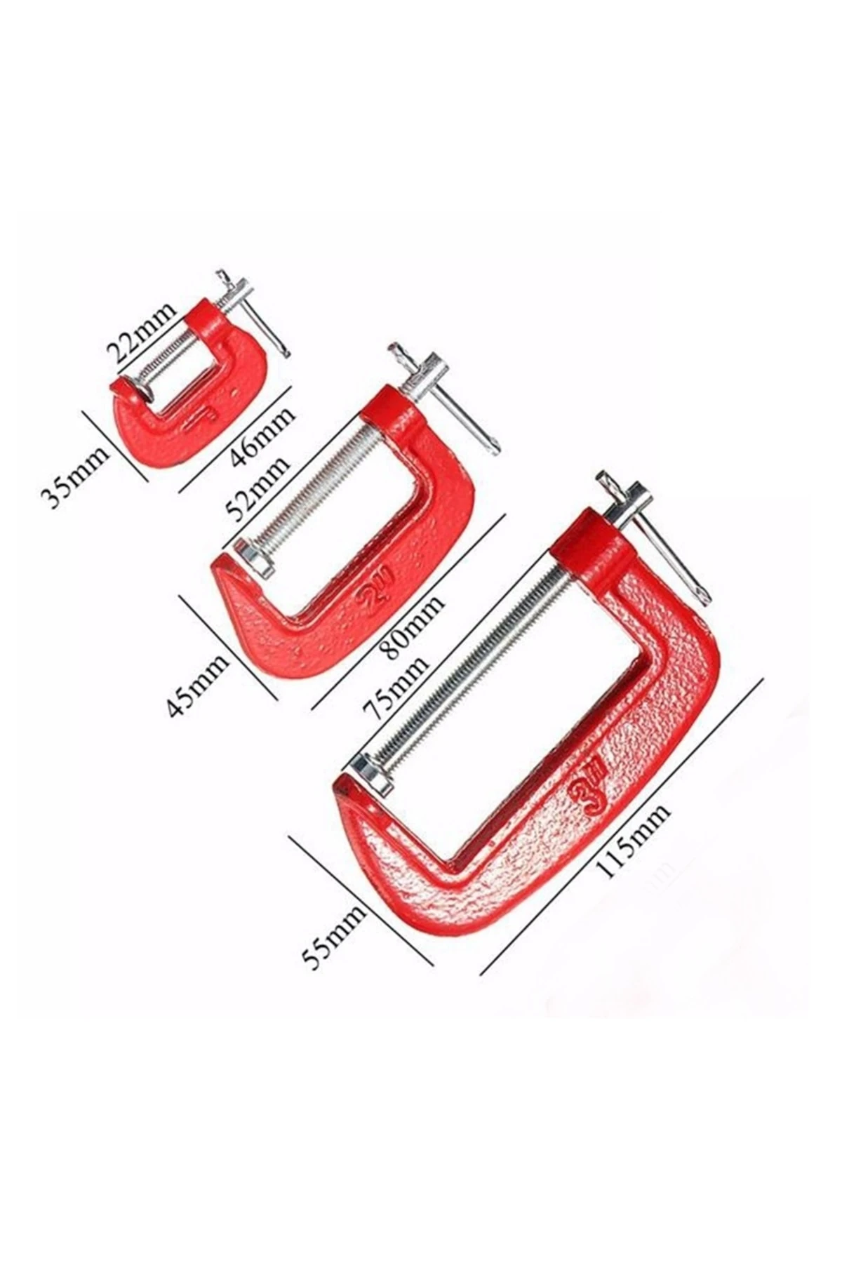 G Tipi Işkence Metal Kelepçe Marangoz Tamirci Mengenesi 3 Parça C Kıskaç