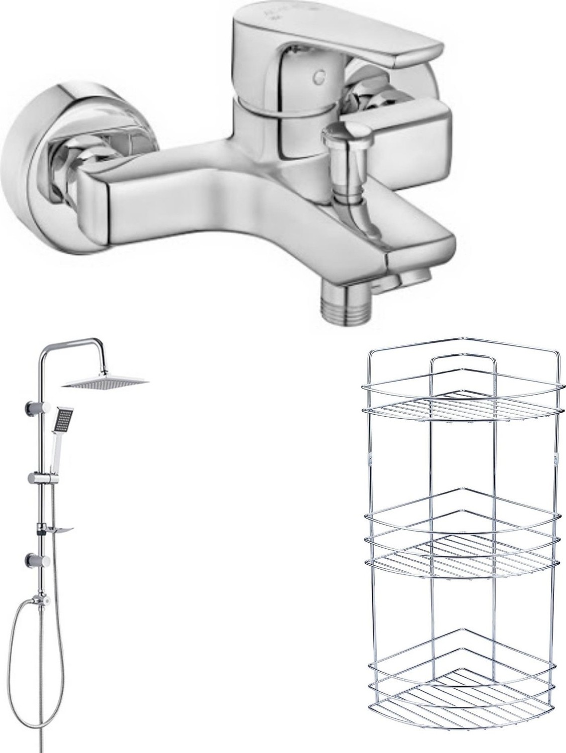 Eca Niobe Banyo Bataryası Tema Quadro Tepe Duş Set 3'lü Köşe Raf