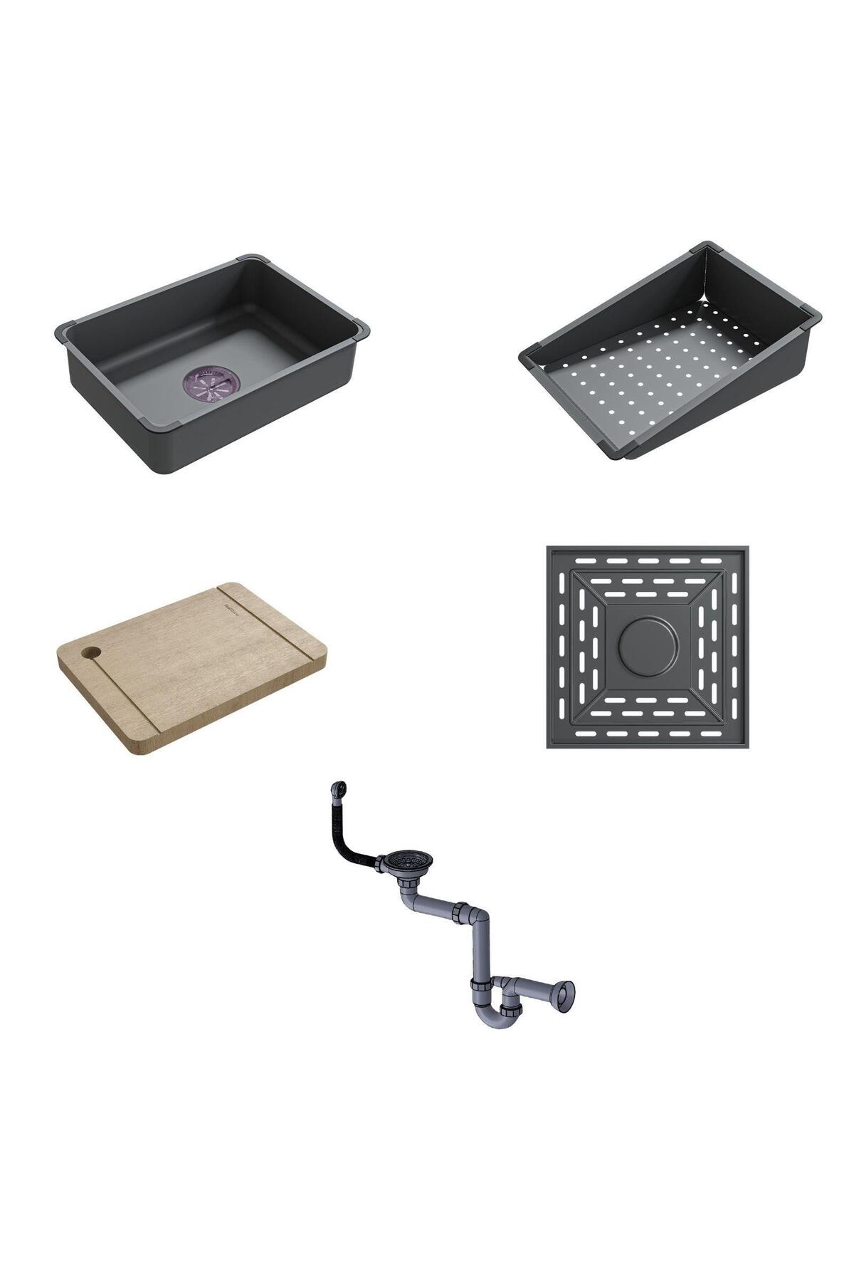 Real Stone Victoria Granit Akıllı Eviye Seti Siyah 75.5X47 cm