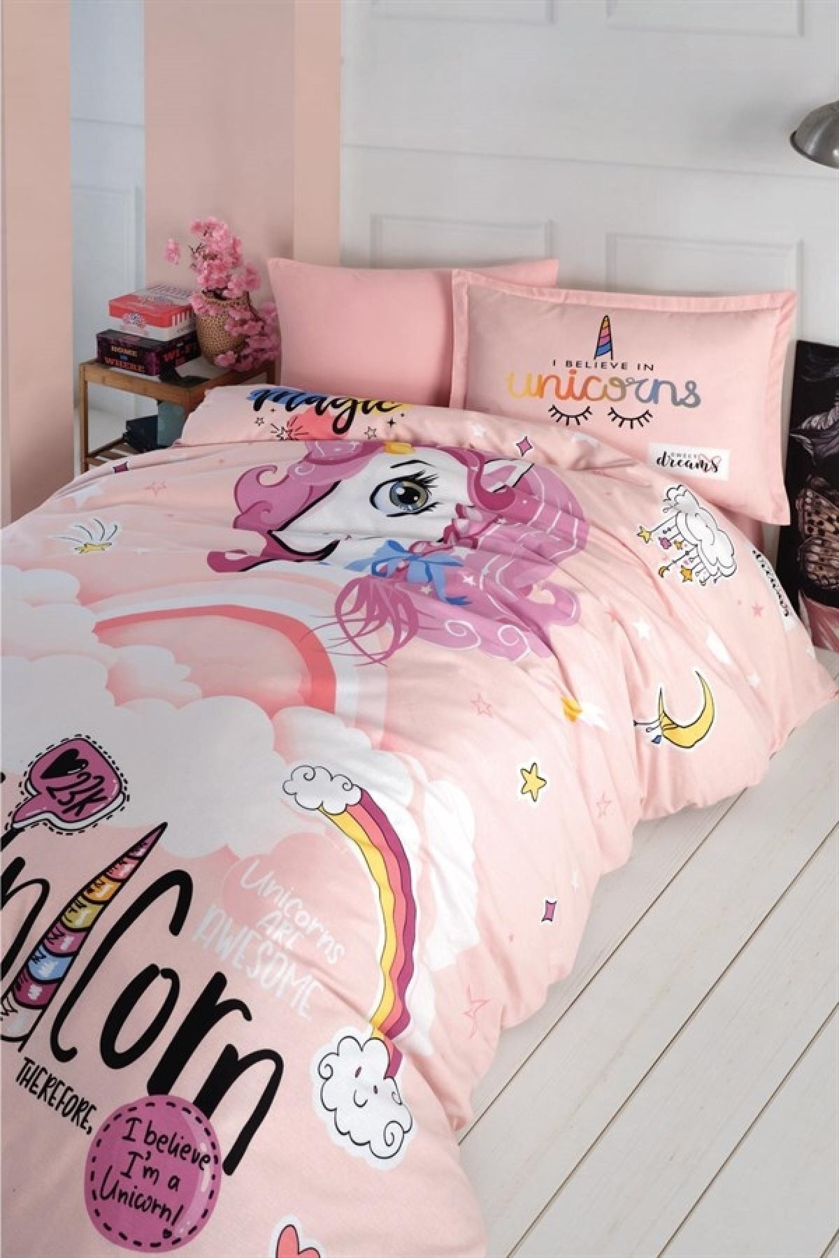 Ranforce %100 Pamuk Tek Kişilik Nevresim Takımı Pink Dreams V1 Pudra