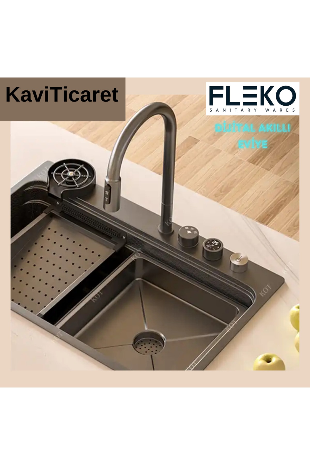 Dijital Eviye Seti Ve Fotoselli Bataryası Teknolojik Akıllı Antrasit Gri Çelik Evye