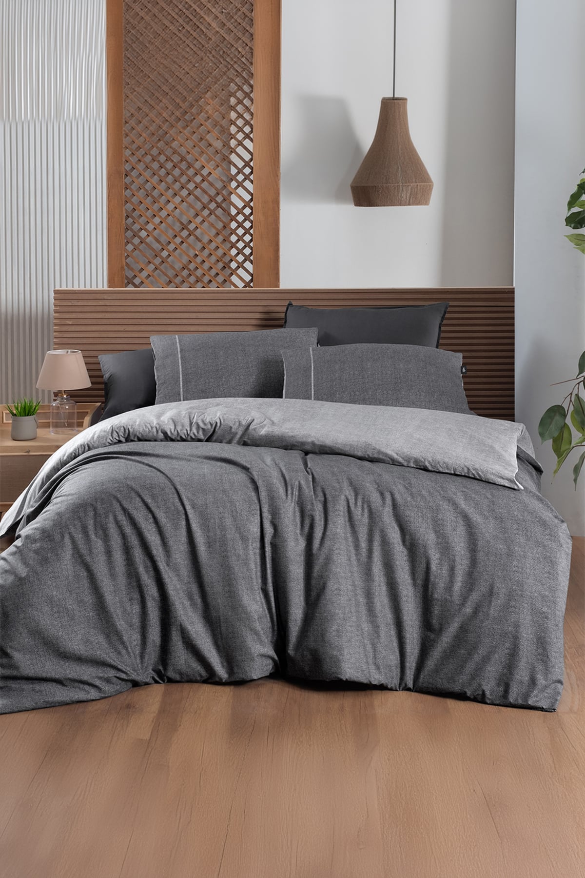 Unitwill Gri King Size (Battal Boy) %100 Pamuk Nevresim Takımı