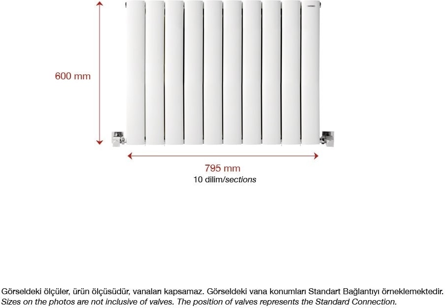 600 x 795 mm Lilac Yatay Beyaz Alüminyum Radyatör Standart Bağlantı