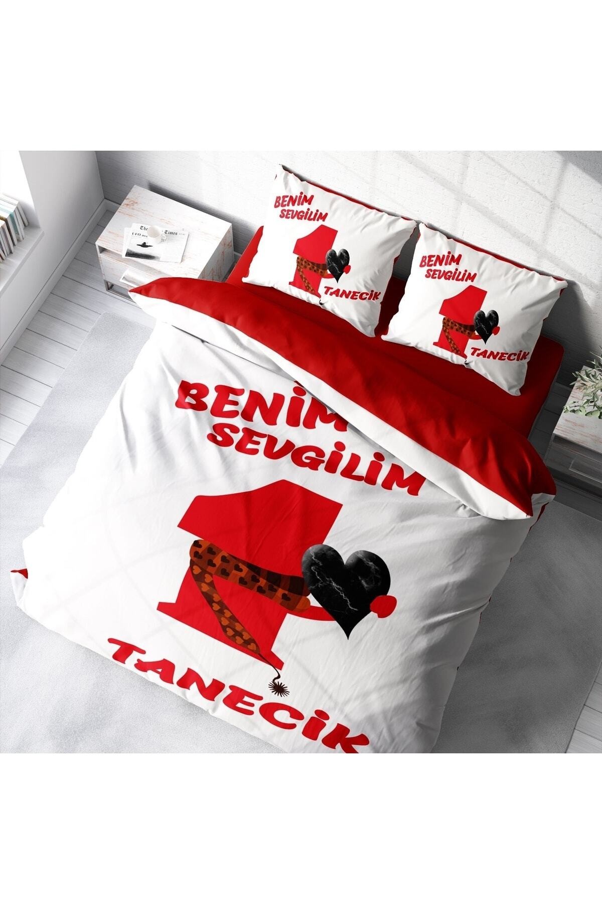 Kıng Sıze Sevgililer Günü Pamuk Saten Çift Kişilik Nevresim Takımı Birtanem 220x240cm