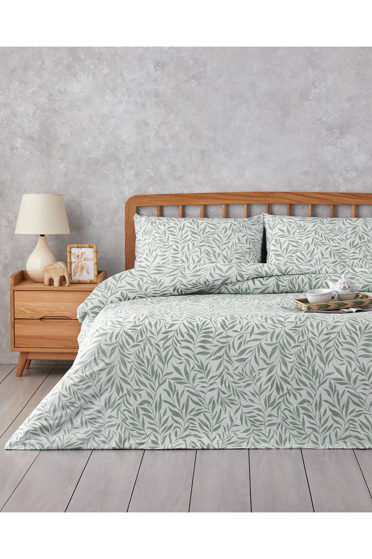Leaf Dream Kolay Ütülenir Çift Kişilik Nevresim Takımı 200x220 cm Yeşil