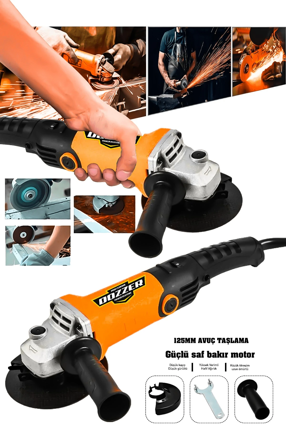 Alman 1500 Watt Bakır Sargılı Motor 115mm Spiral Avuç Içi Ahşap Metal Kesme Taşlama Makinası