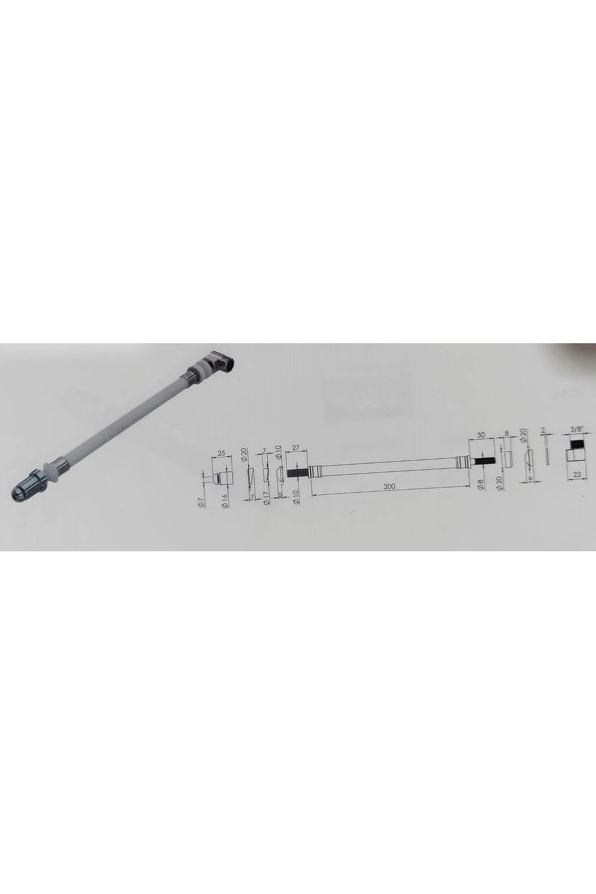 Yt122 Uzun Asma Klozet Esnek Taharet Çubuğu Dirsekli 200mm Rezervuar İç Takım