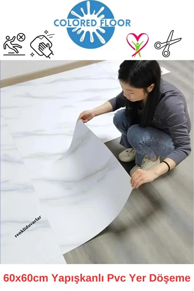 Kendinden Yapışkanlı Floor Pvc Panel  Yer Zemin Kaplama Paneli Arkası Kauçuklu 60X60cm 1 Adet 6216