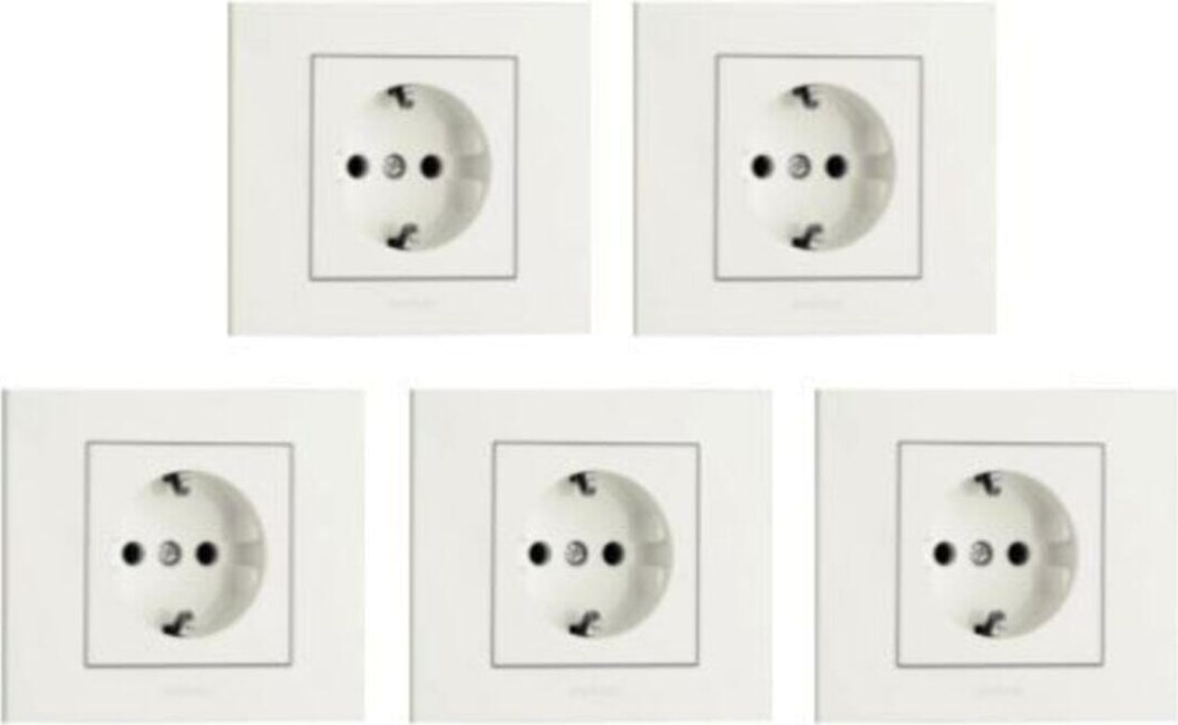 Grano Beyaz Topraklı Priz 5'li Paket (Çerçeve Dahil)