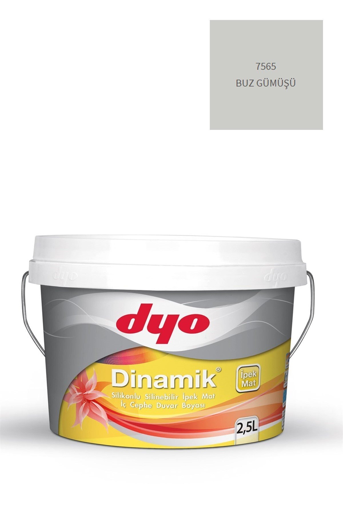 Dinamik Silikonlu Silinebilir Ipek Mat Iç Cephe Duvar Boyası 7565 Buz Gümüşü 2,5 Lt