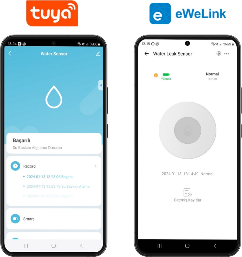 Zigbee Su Baskını Sensörü - Tuya, eWelink, Home Assisant, Zigbee2MQTT, ZHA Destekli Su Algılama Sensörü