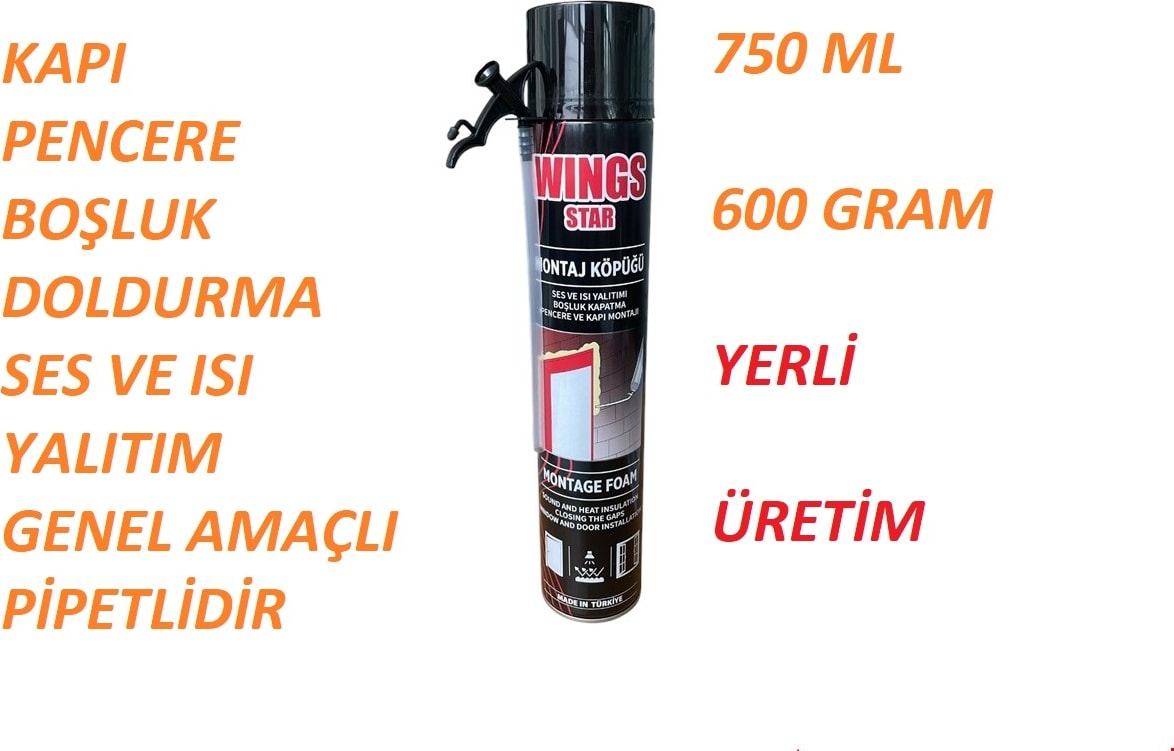 Montaj Köpüğü Ses ve Isı Yalıtımı Boşluk Kapatma Pencere ve Kapı Montajı 750 ml (600GR)