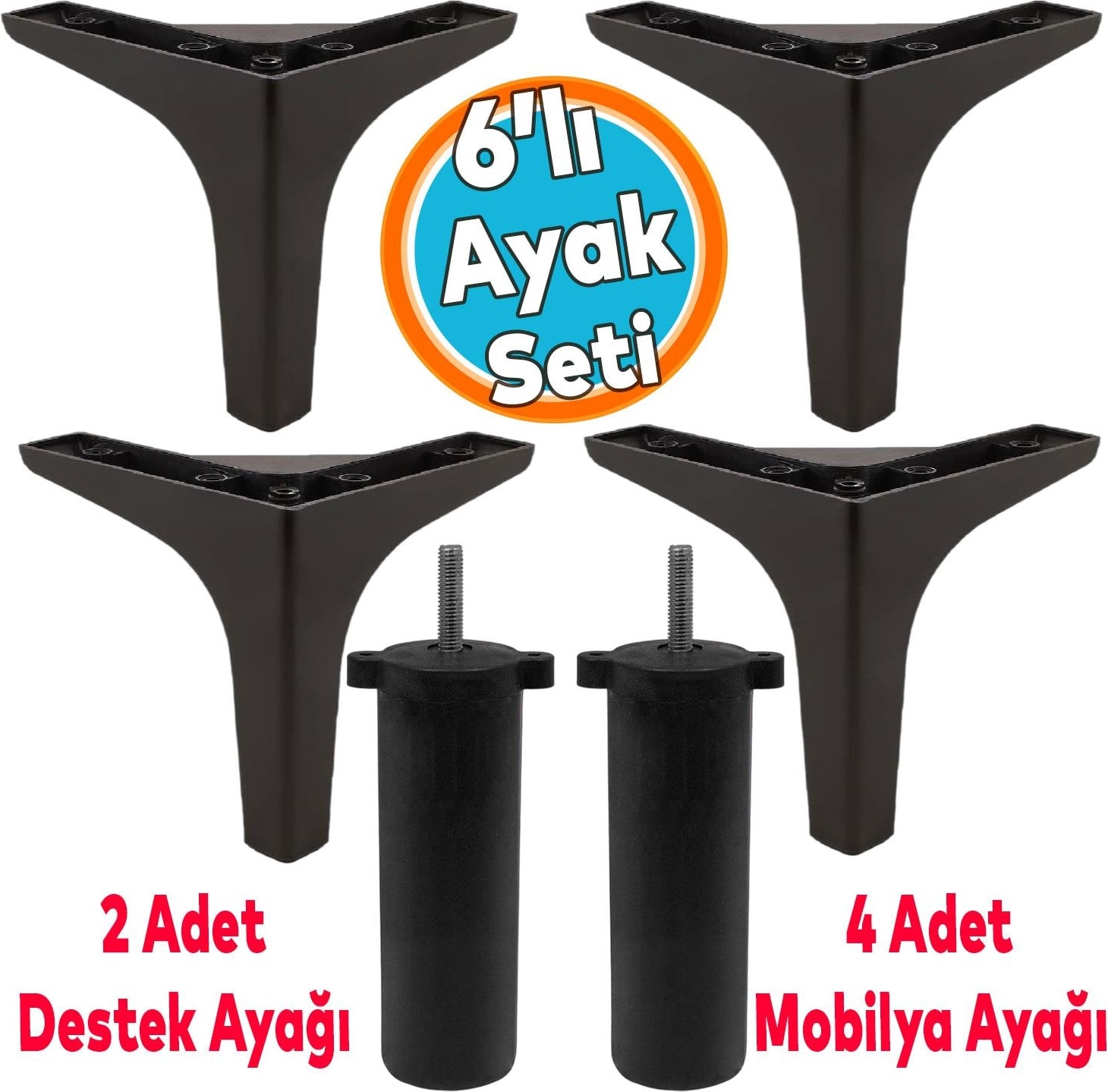 Mobilya Tv Ünitesi Koltuk Kanepe Destek Ayağı 14 cm Siyah Baza Ayakları M8 Destek 6'lı Set