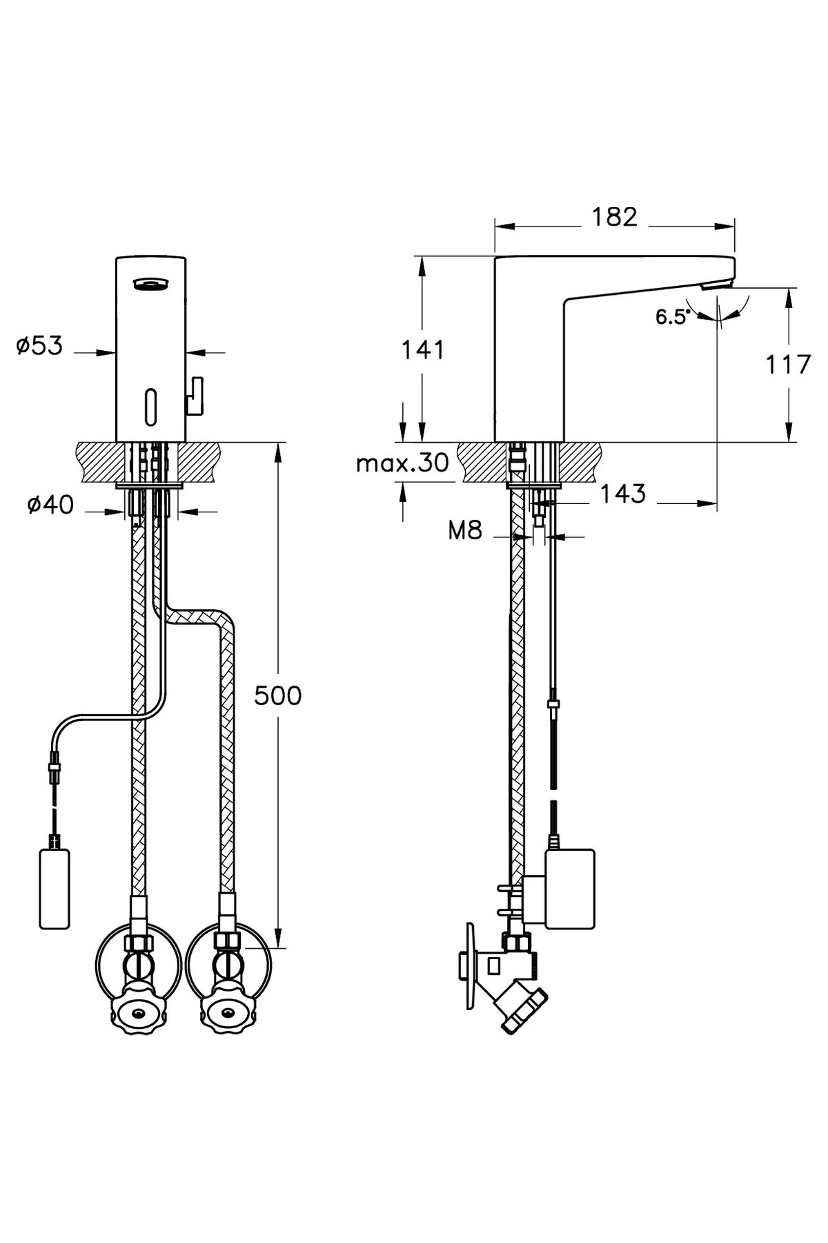Artema Root Square A47128 Temassız Lavabo Bataryası, Elektrikli, Çift Su Girişli, Krom