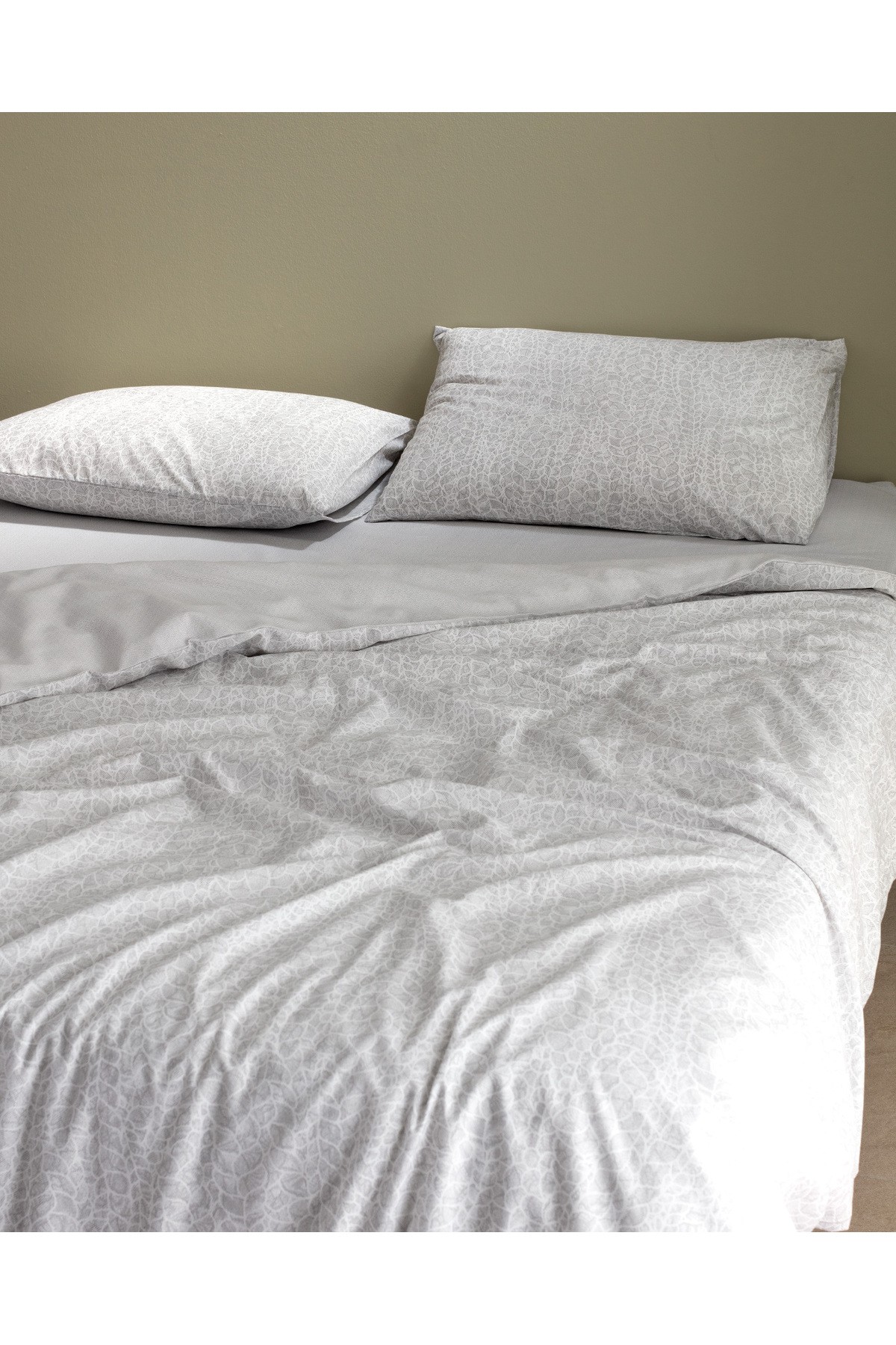 Grelot King Size Pamuklu Baskılı Nevresim Takımı - Gri
