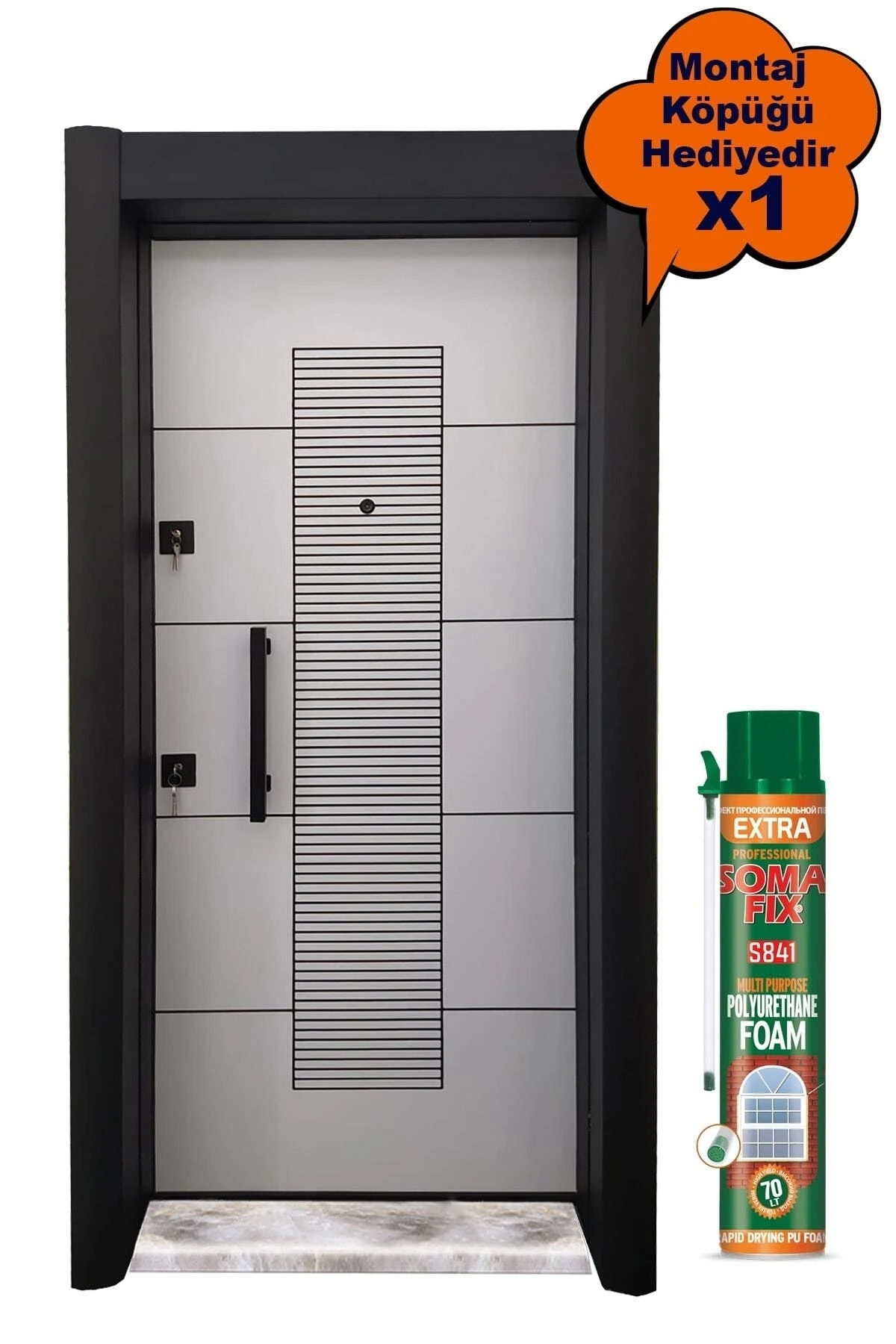 Çelik Kapı Modelleri Siyah Kasalı Rustik Çizgili Düz Model , Tırnaklı Sistem Daire Kapısı Sol