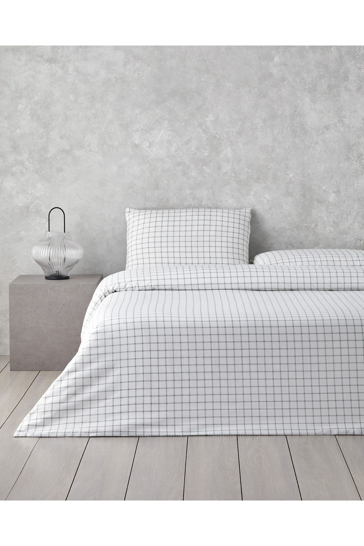 Simple Checks Kolay Ütülenir Çift Kişilik Nevresim Takımı 200x220 cm Seledon