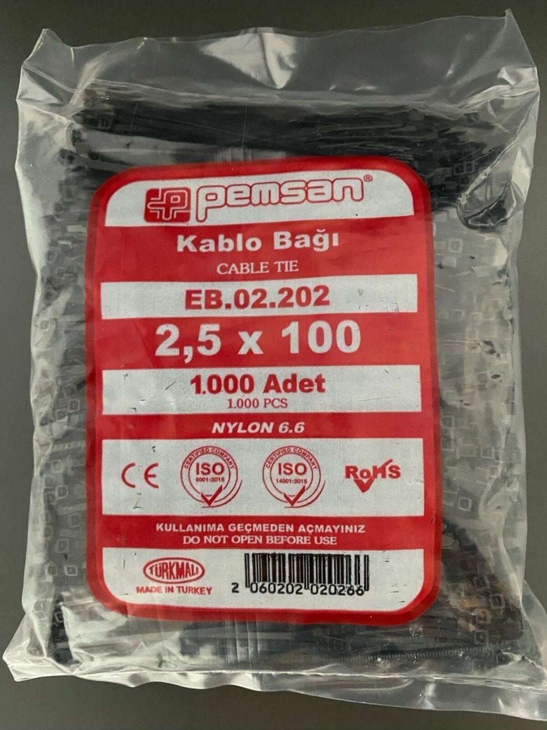 - 1000 Adet -10CM x 2,5mm Plastik Cırt Kelepçe - Kablo Bağı - Siyah- Kablo Klipsi