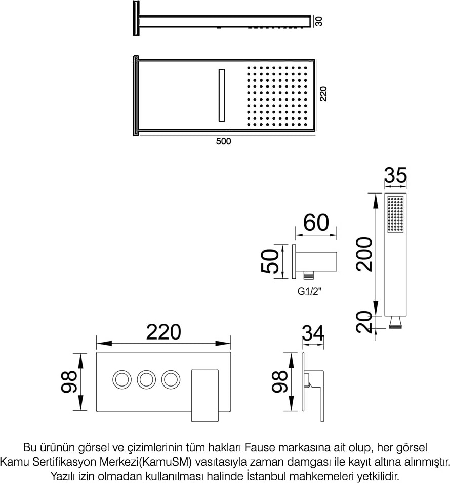 Ankastre Comfort Panel Şelale Duş Seti Siyah FAU110-B