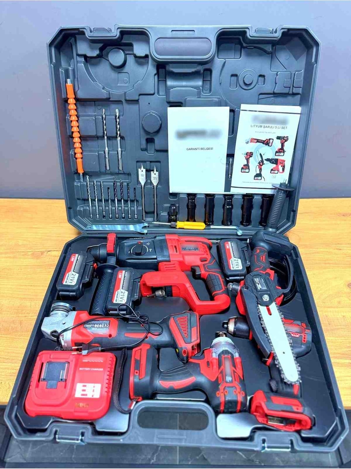 Akülü 5'li Set Kırıcı Delici Hilti Taşlama Somun Sıkma Vidalama Budama Kırmızı Renk