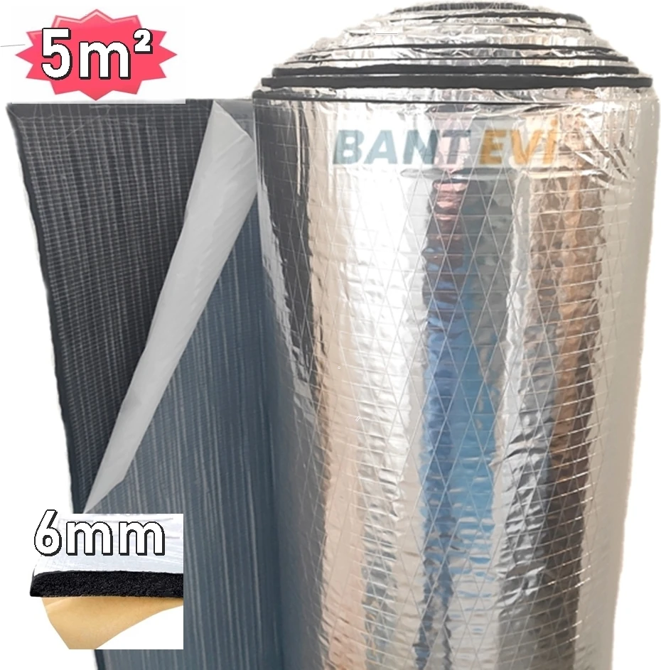 Oto Ses Yalıtım Malzemesi Folyolu 5m2 Araç Karavan Ses Isı Izolasyonu Süngeri 6mm Yapışkanlı