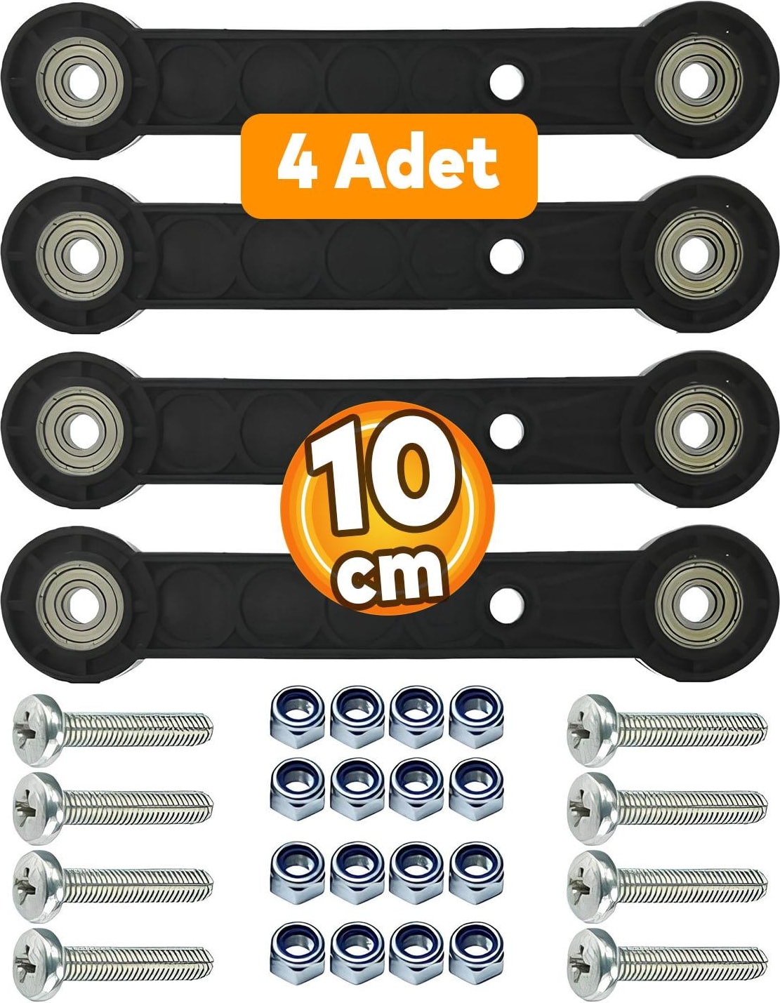 4 Adet Beşik Sallama Aparatı (Iki Delik Arası 10 Cm) Çocuk Bebek Beşiği Takımı Aparatı Seti Siyah