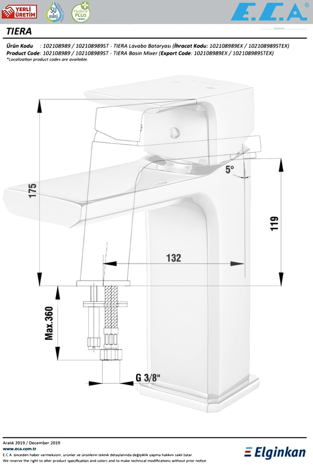 E.c.a Tiera Banyo Lavabo Bataryası Aç Kapa Lavabo Batarayası 102108989