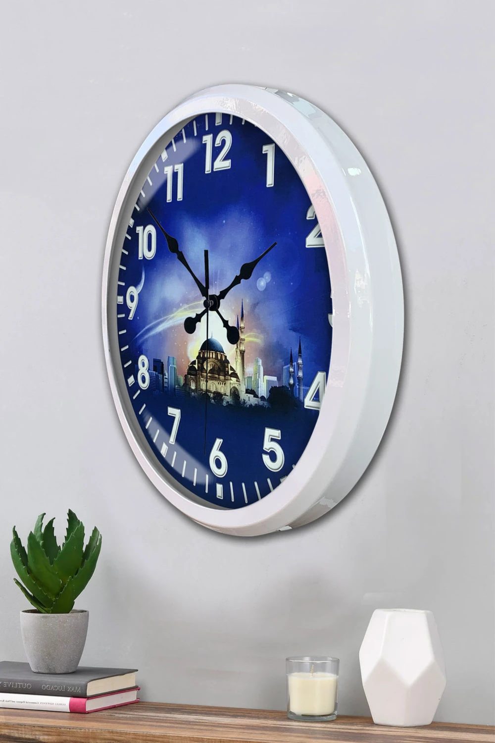 52 cm Beyaz Metal Islam Duvar Saati