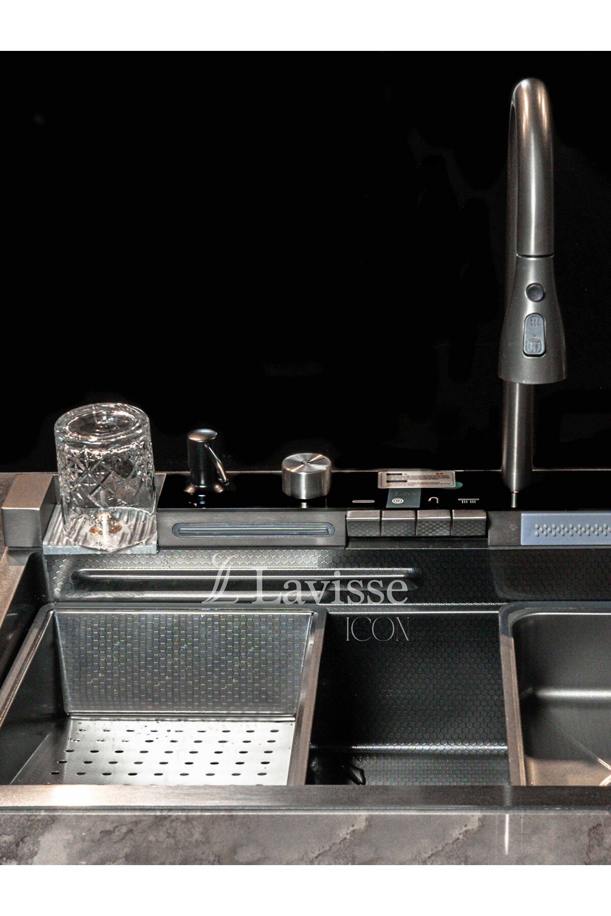 Icon Piyano Tuşlu Akıllı Eviye, Işıklı Honeycomp Çizilmez Fonksiyonlu Teknolojik Mutfak Evyesi