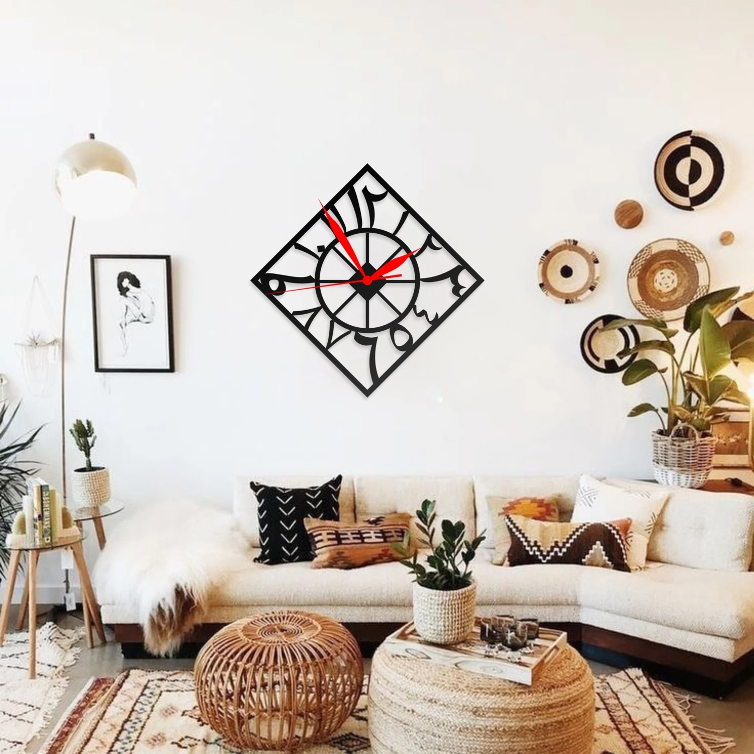 Duvar Saati Düz Islami Rakam Tasarımlı Ev ve Ofis Dekoratif Metal Duvar Saati