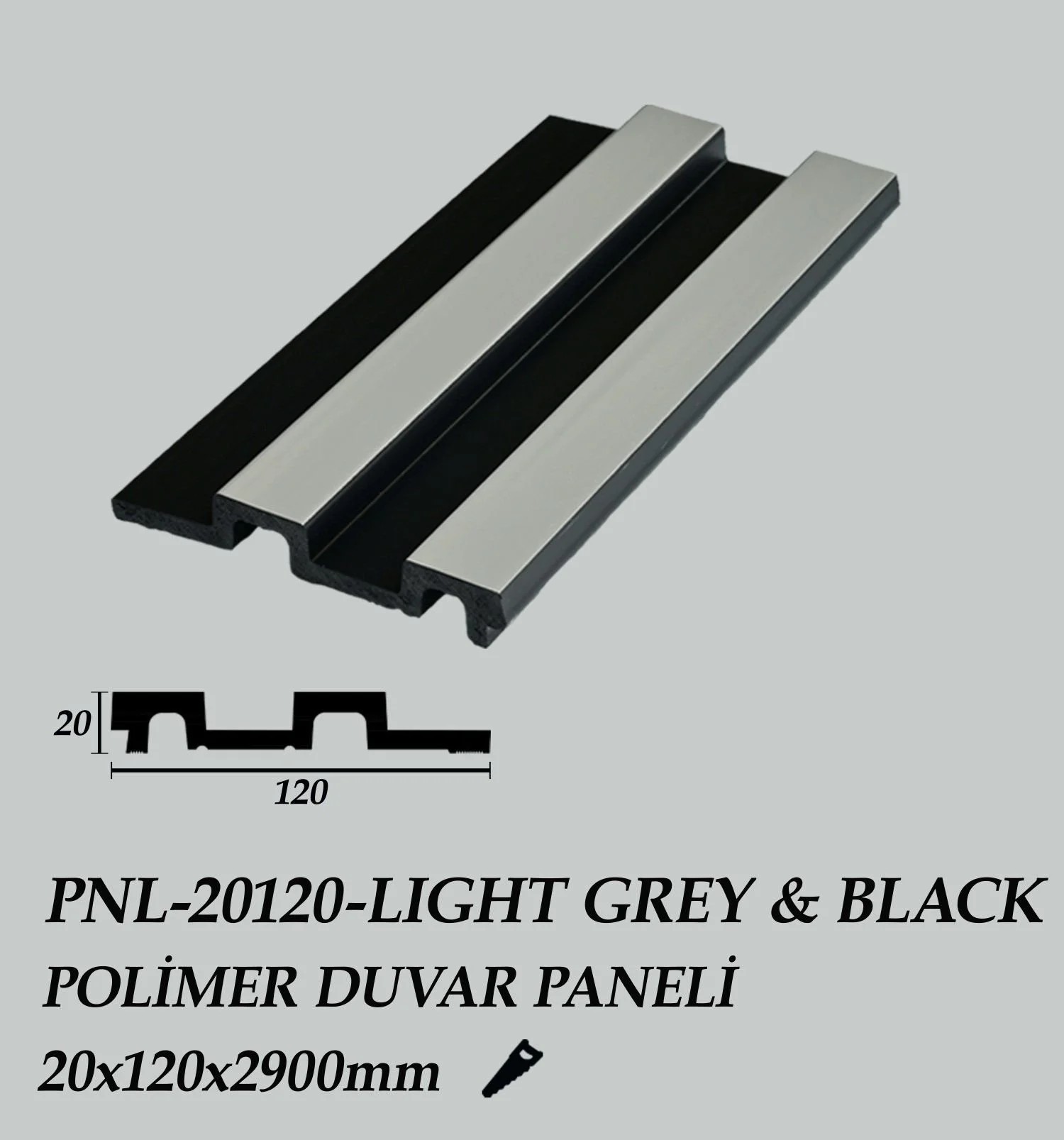 LIGHT GREY&BLACK Polimer Duvar Paneli 20X120X2900mm