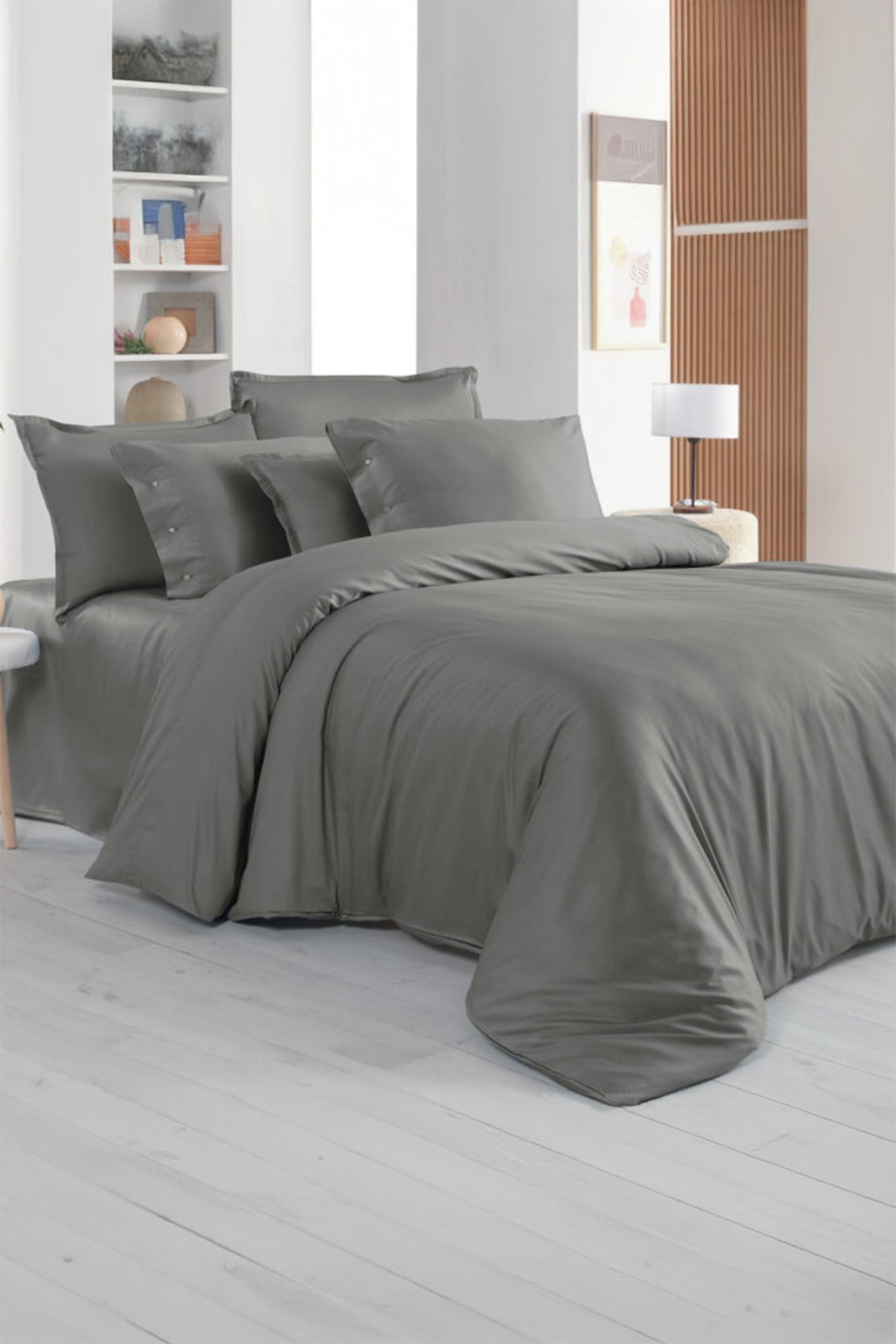 Monochrome Gray %100 Pamuk Saten Tek Kişilik Nevresim Takımı