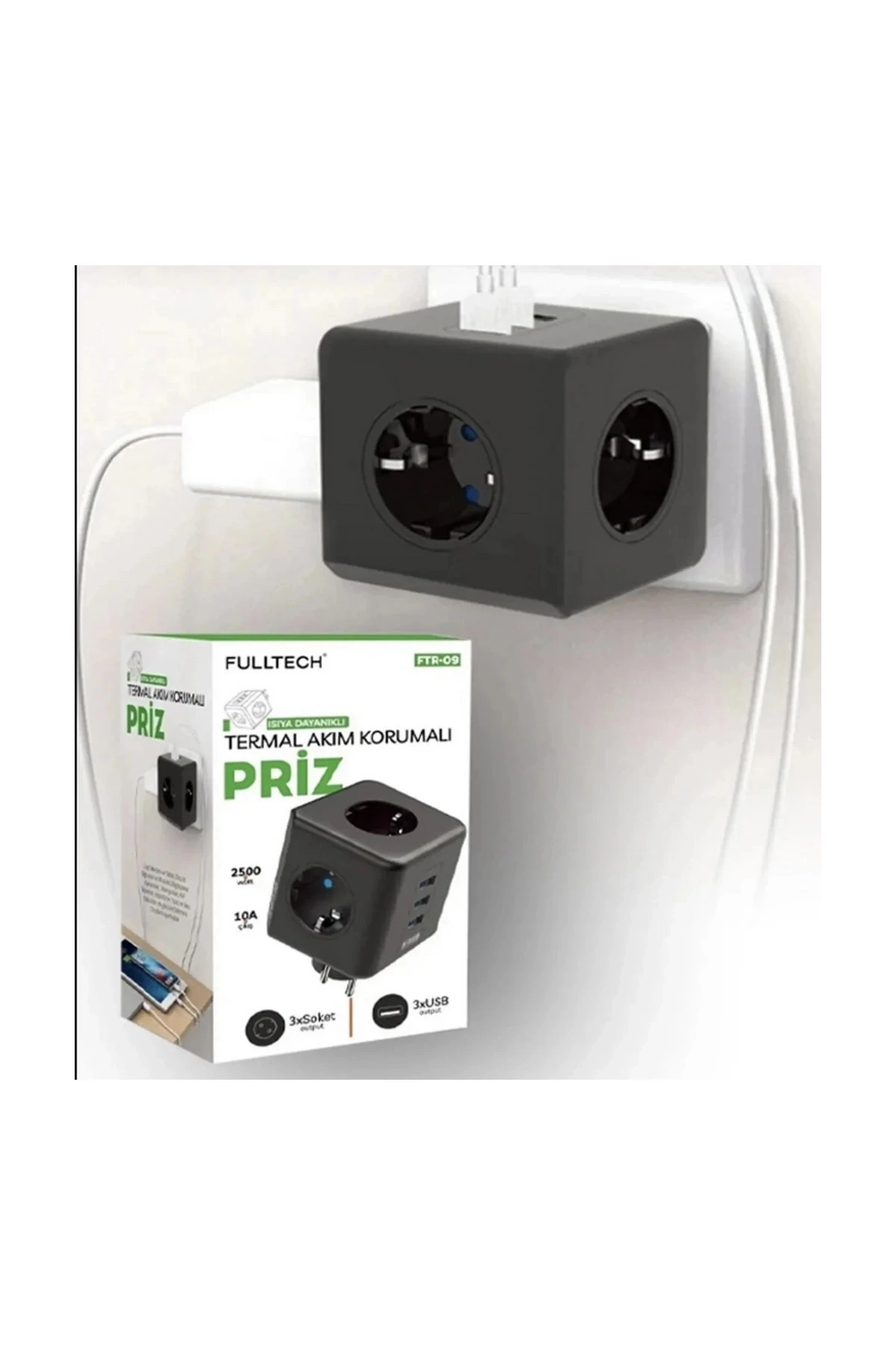 Termal Akım Korumalı Isıya Dayanıklı 3’lü Duvar Tipi Priz 3x Usb 1x Type-c ( Lisinya )